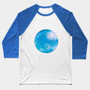 BLUE HEART LEADLIGHT MANDALA, MANDALA BLUE CIRCLES, GEOMETRY MANDALA Baseball T-Shirt